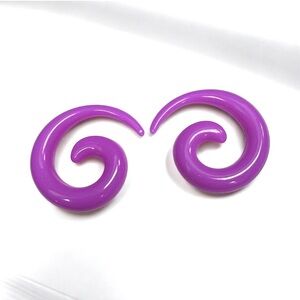 Pair 2g Purple Spiral Ear Gauges Acrylic Crescent Tapers Stretching Plugs
